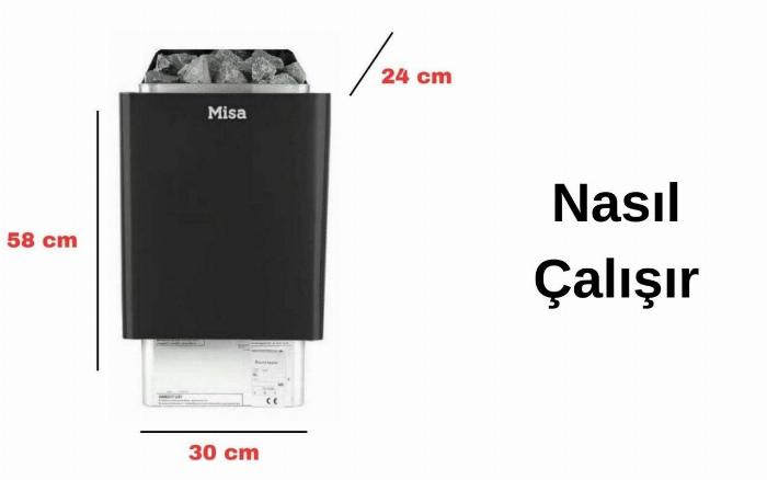 Bir kişinin sauna sobasının rezistansları arasına dikkatlice büyük sauna taşlarını yerleştirmesi.